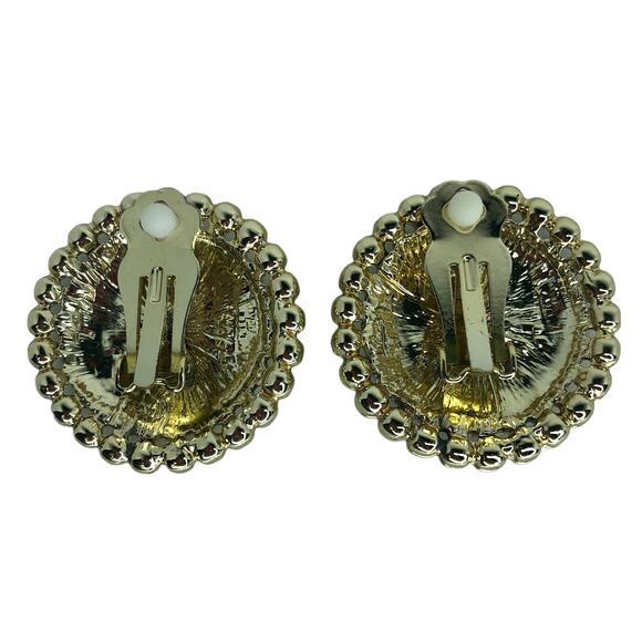 Black and Gold Circle Clip-On Earrings - Picture 3 of 3